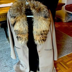 Joseph to the knee wool and cashmere trench coat w/ raccoon removal fur collar.